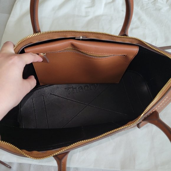 Theory T Bar Ames Leather Handbag Satchel Crossbody Purse Shoulder Bag Weekender - Picture 12 of 13